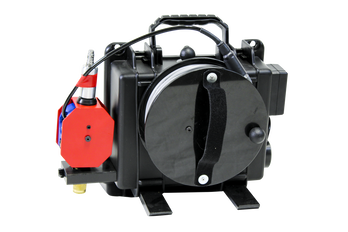 A video cable reeler is shown on the backside of the 100 Controller with monitor. Also shown is an Enviro Camera mounted to the case.
