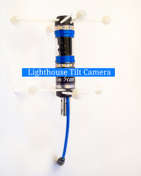 The Lighthouse™ Tilt Camera with whisker stabilizers, bright LED Lights. The camera can tilt up to 90 degrees and continuously rotates 360 degrees. 