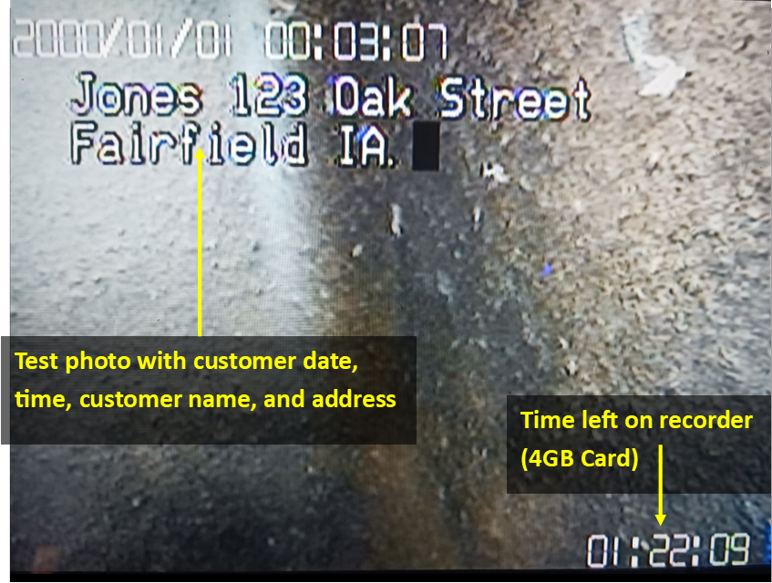 Image noting cracked chimney flue liner with comments and customer data.