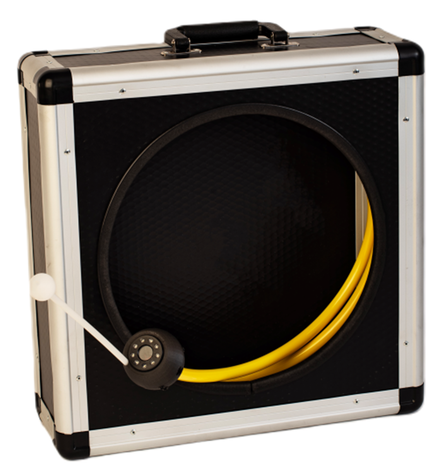 The large black heavy-duty case has a chimney camera with probe attached to a flexible rod.